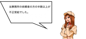 当事務所の依頼者の方の半数以上が不正受給でした。